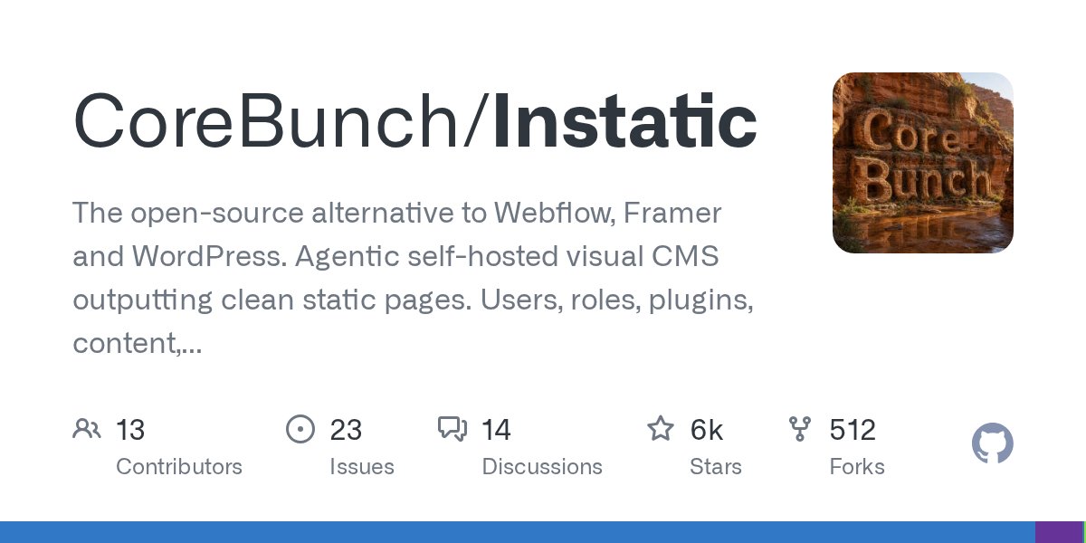 Instatic：开源自托管可视化 CMS，干净 HTML 输出与三层缓存发布管线 封面