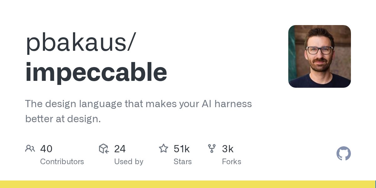 Impeccable：51K Star 的开源设计语言，让 AI 编码代理告别千篇一律的前端 封面