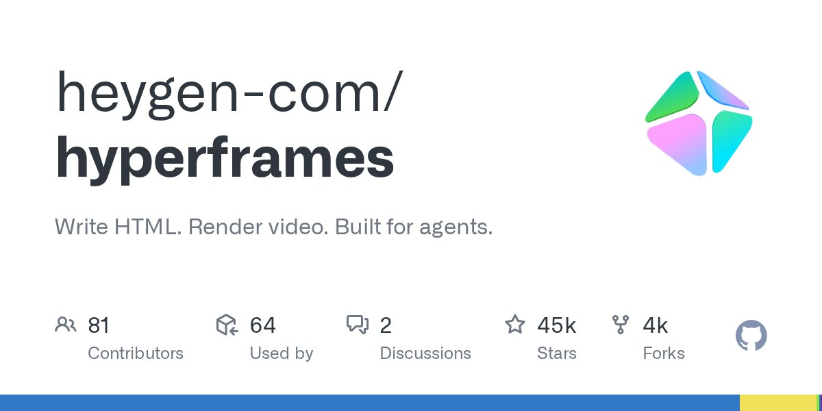 HeyGen 开源 HyperFrames：AI Agent 写 HTML，直接渲染成视频 封面