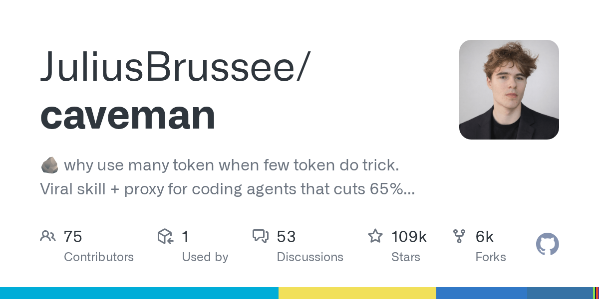 caveman 仓库 GitHub og:image，109k stars