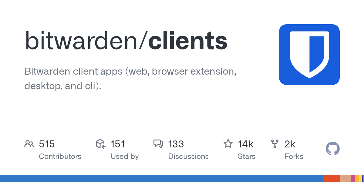 Bitwarden clients 仓库:客户端应用源码,GPLv3