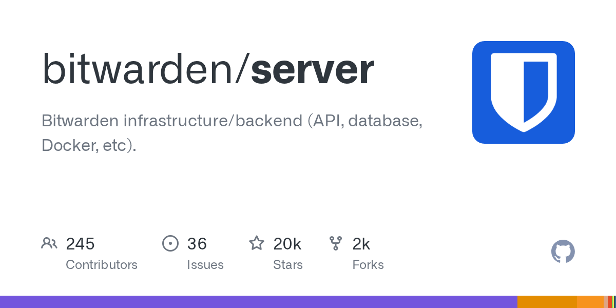 Bitwarden server 仓库:服务端与基础设施,AGPLv3