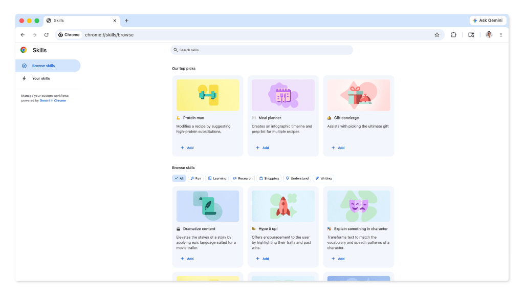 谷歌 Chrome 浏览器上线 AI Skills 功能,支持保存与跨网页复用提示词 封面