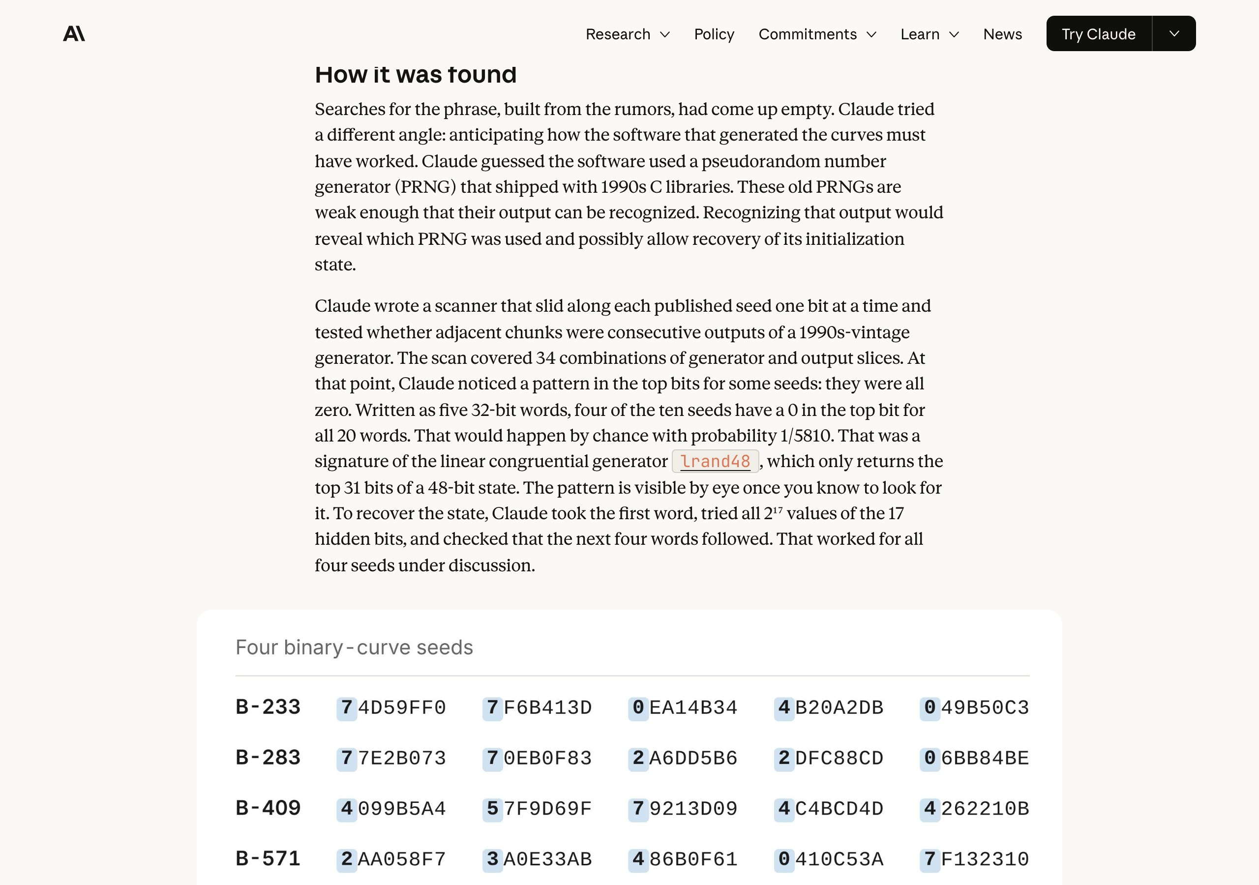 How it was found 章节与二进制曲线种子表:高亮的首字符均不大于 7,即最高位为 0