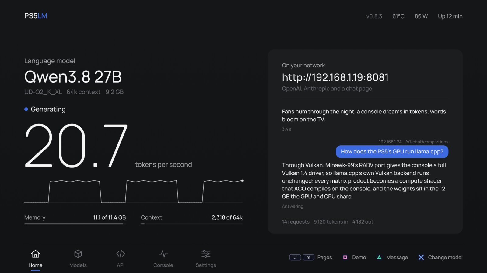 PS5LM 拆解:越狱 PS5 上的 llama.cpp,21 token/秒跑 27B 模型 封面