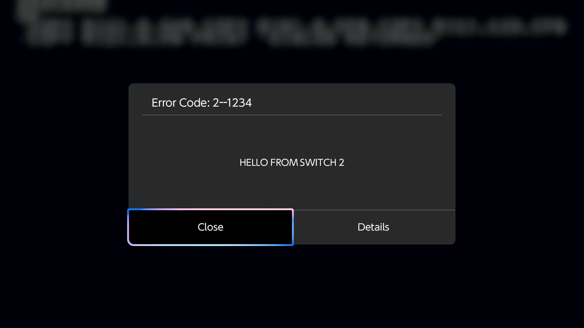 越狱成功的标志:错误对话框里打出 HELLO FROM SWITCH 2
